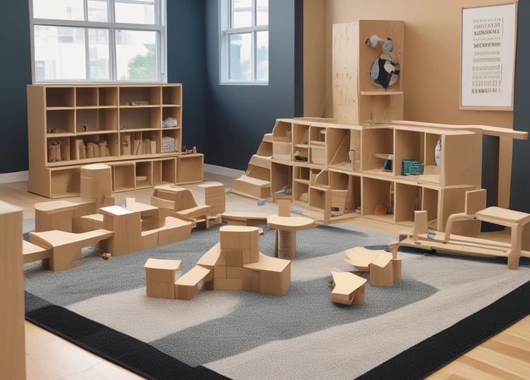 A tidy playroom featuring rotated toys neatly stored in baskets and shelves.