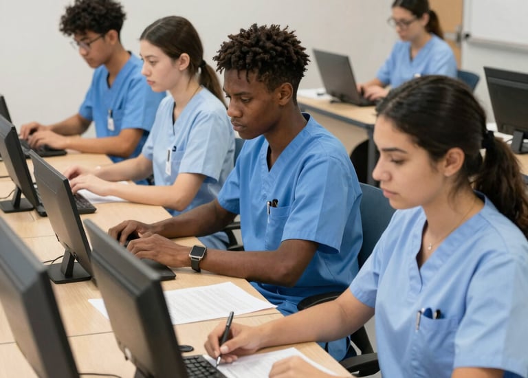 A student confidently taking notes during an online NCLEX prep session.
