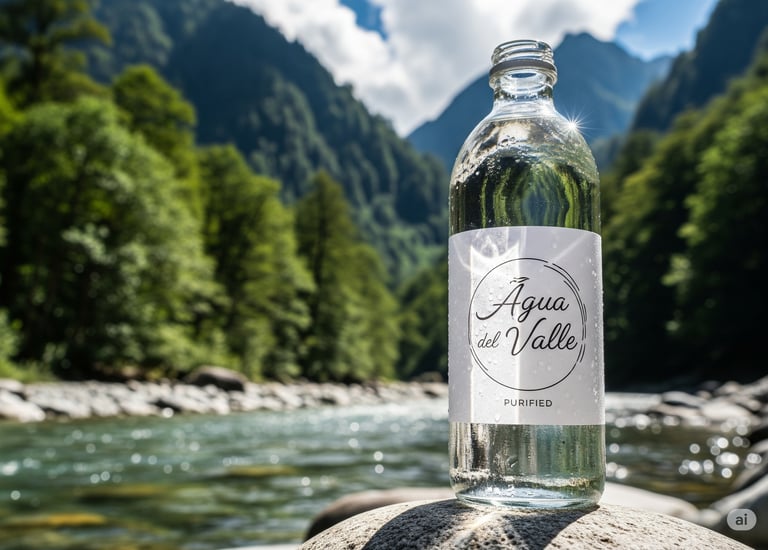 Botella de agua al costado de un río