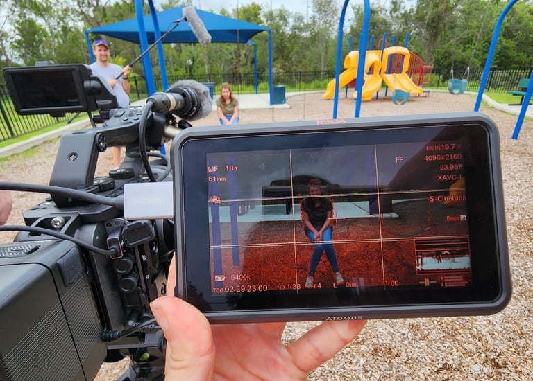 Hands-on filmmaking training using professional camera equipment during outdoor production workshop