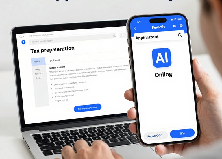 Modern tax preparation website showing service options and contact form.