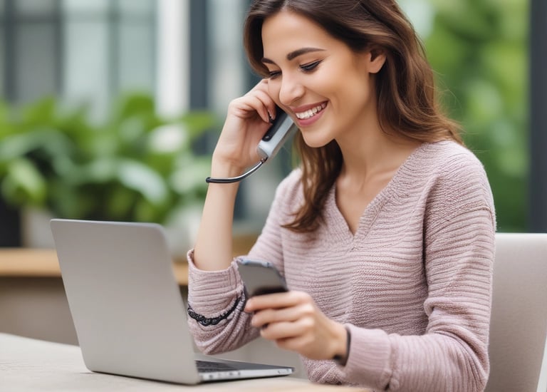 A smiling caregiver helping an elderly woman with daily activities.