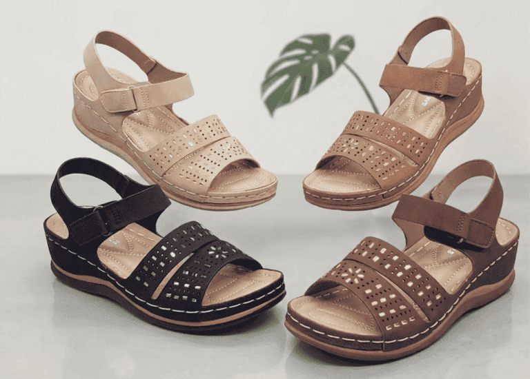 Cómodas sandalias de cuña para mujer con correas de corte láser en cuero de colores.