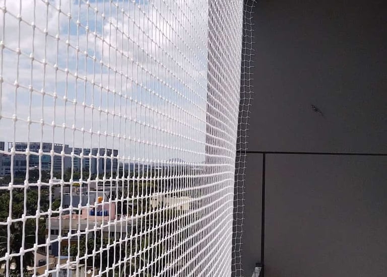 Close view of the high-quality mesh material used for pigeon netting.