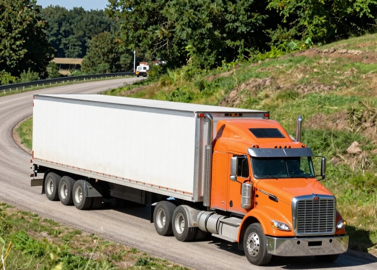 A truck on the road following an optimized route on a GPS device.