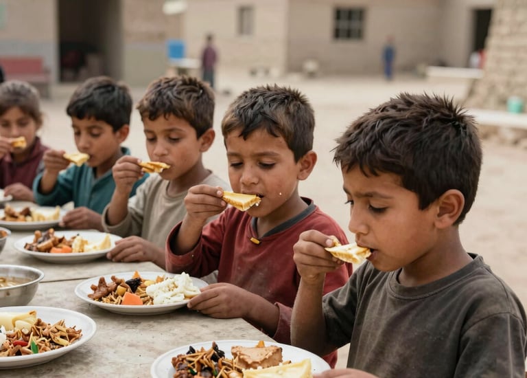 Children enjoying a nutritious lunch together in a school courtyard.