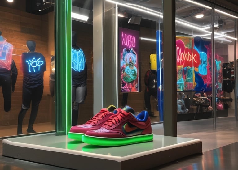 Electric blue unboxing video still featuring a trendy gadget with neon highlights.