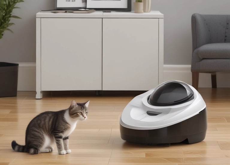 Sleek stylish self-cleaning litter box with digital display.
