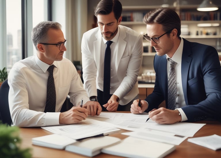 A professional team discussing logistics over a laptop with global maps.