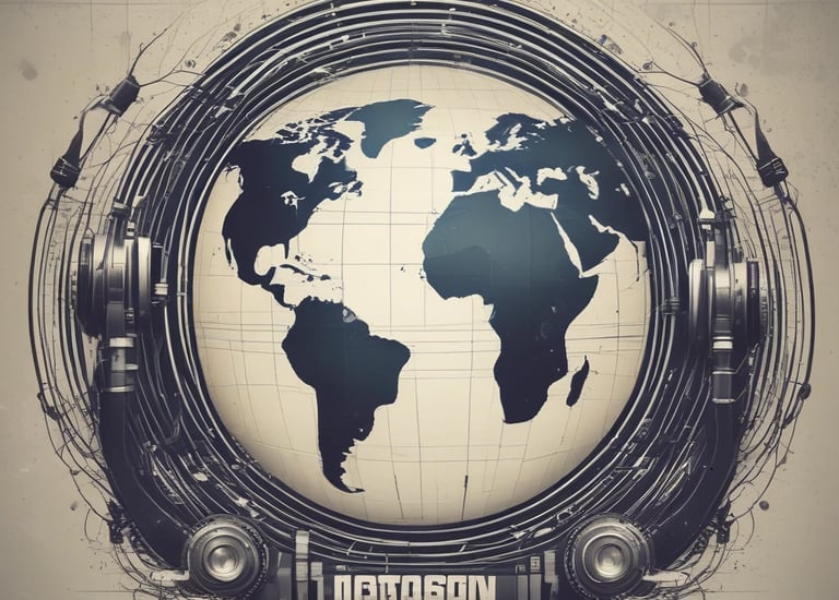 A vibrant sound wave graphic overlaying a city skyline at dusk