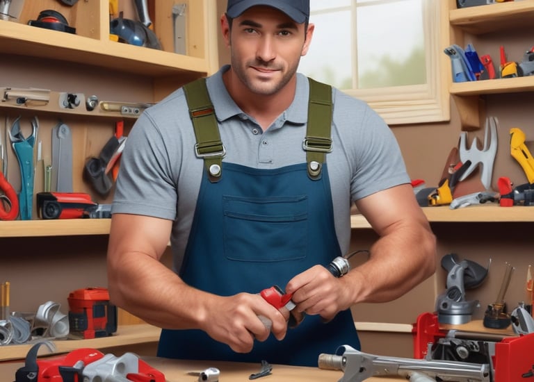 Handyman fixing a door hinge in a bright, inviting home setting.