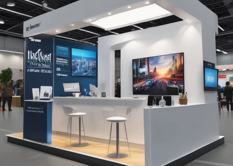 Pop-up tents and branded camping chairs set up at a lively outdoor trade show.