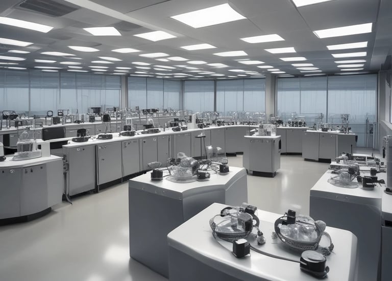 A sleek, modern device designed to optimize industrial workflows in a busy factory setting.