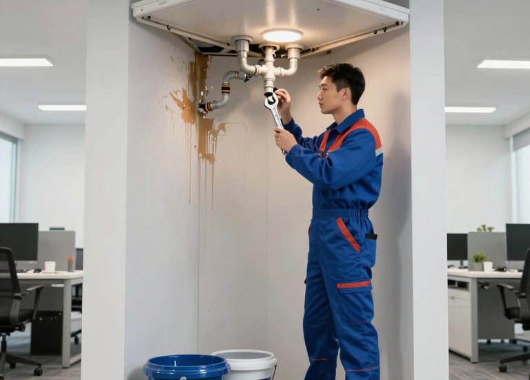 Worker painting interior walls of a corporate office with precision.