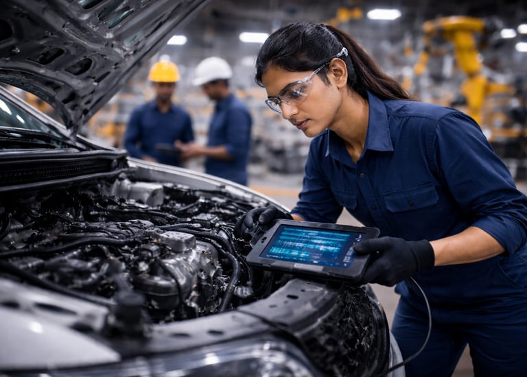 manufacturing diagnostic service performed by engineers on auto shop floor
