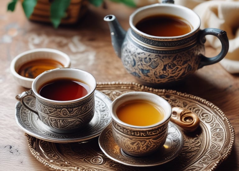 Elegant setup of traditional Arabic coffee and dates at a festive event.