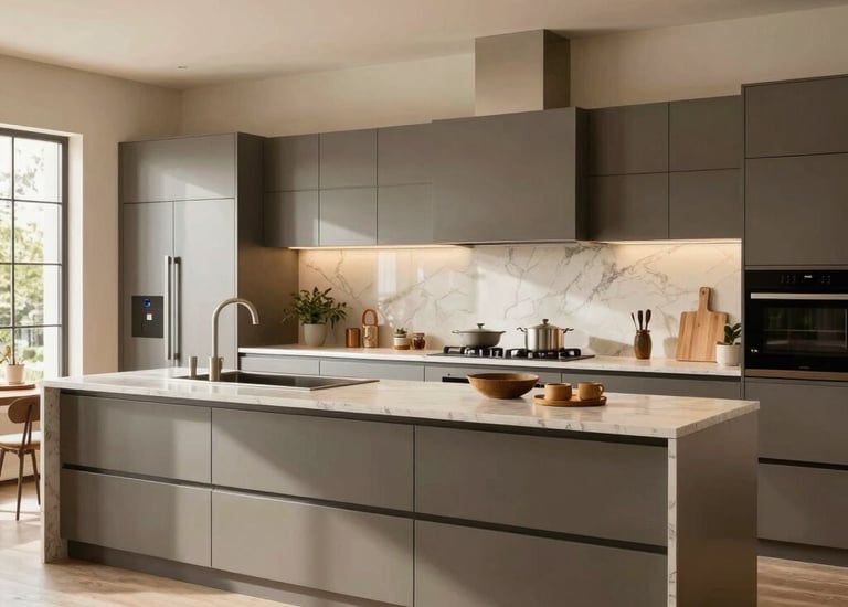 Close-up of Sander carefully restoring a vintage wooden kitchen cabinet.