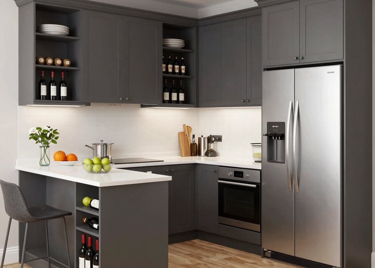 Before and after shots of a kitchen renovation showcasing clean lines and quality finishes.