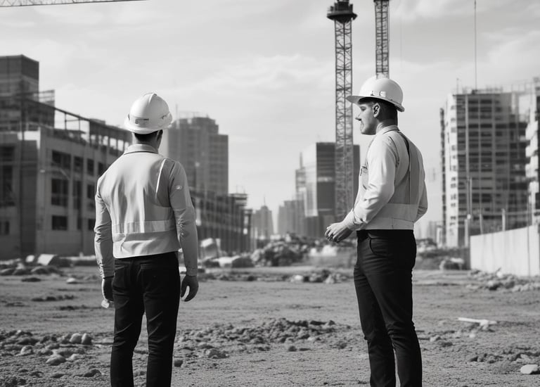 Close-up of construction materials and tools arranged neatly on site.