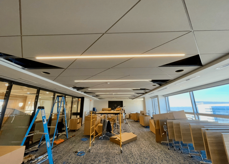Professional office ceiling renovation featuring custom acoustic panels in Orlando, FL