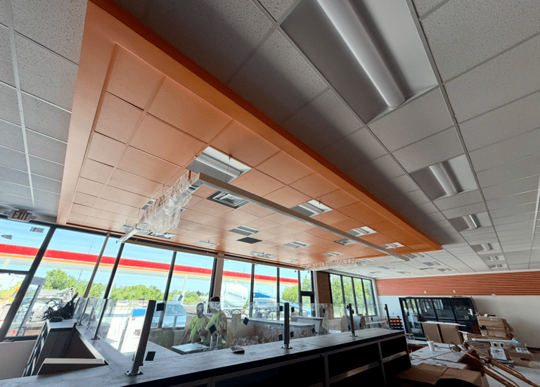 Acoustic ceilings installation for Circle K convenience store and gas station in Plant City, Florida