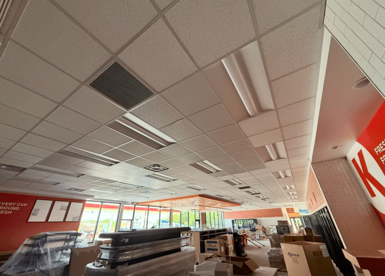 Acoustic ceilings installation for Circle K convenience store and gas station in Plant City, Florida