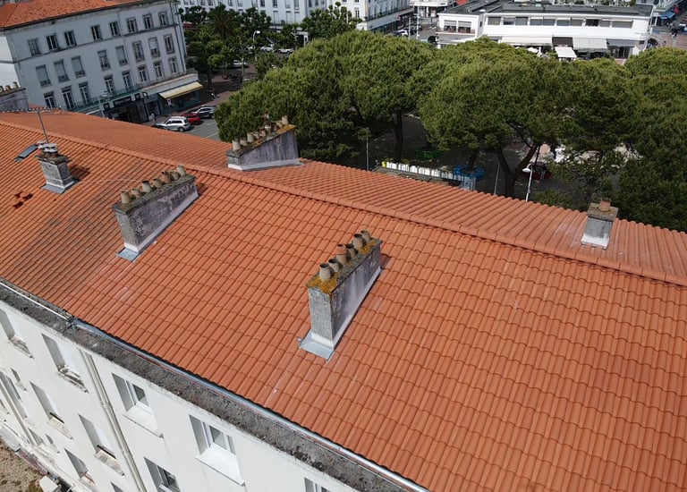 Vue aérienne d'un toit en tuiles rouges