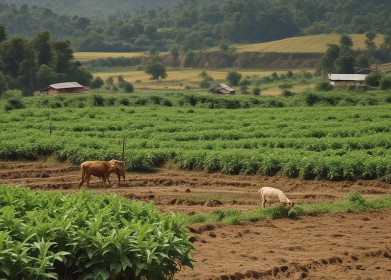 A group of villagers planting trees together on a sunny day.