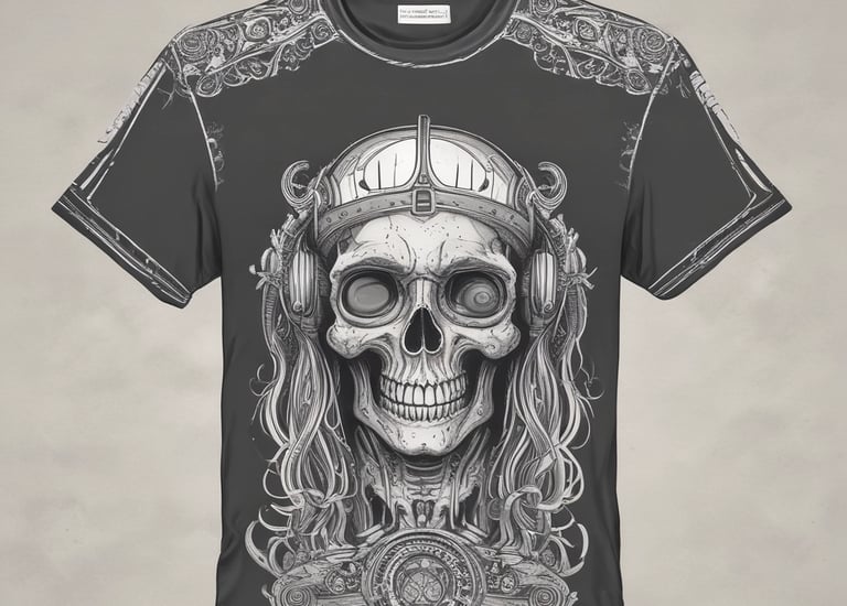 Close-up of a detailed t-shirt print showcasing intricate artwork.