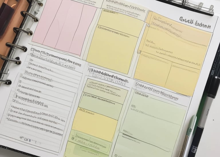 A close-up of handwritten lesson plans with colorful annotations.