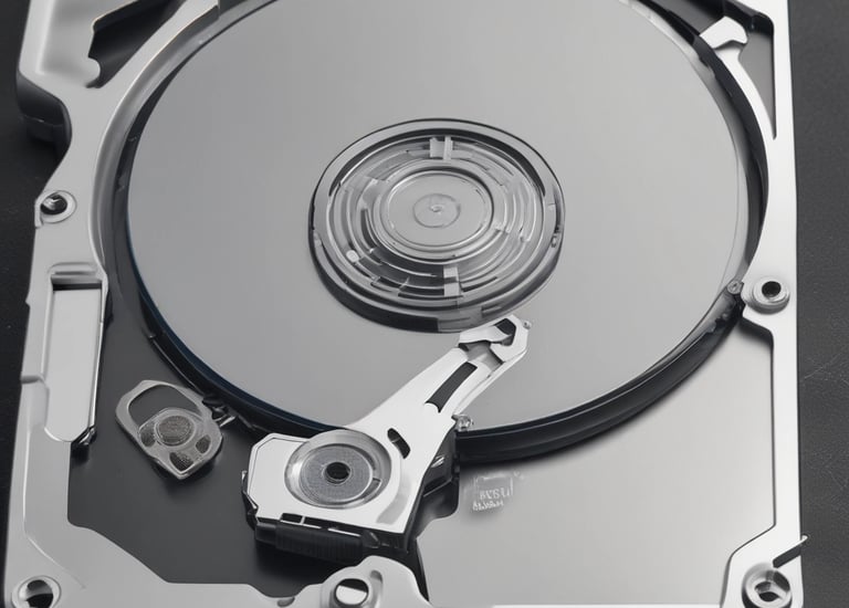 Data recovery specialist working on a damaged hard drive in a clean workspace.