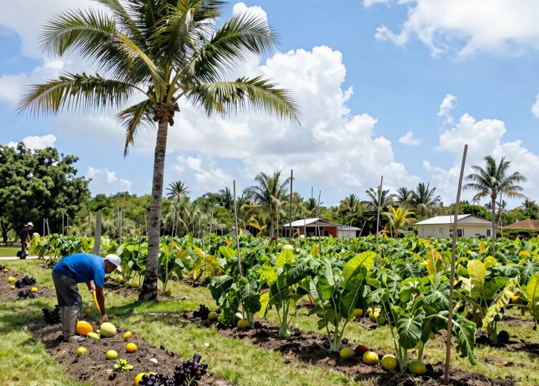 Natural stone pathways winding through native Bahamian plants.