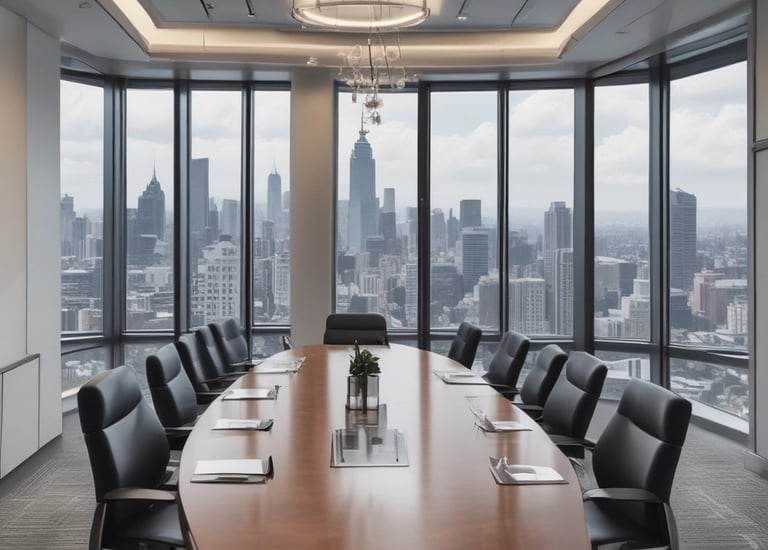 Boardroom meeting showing diverse professionals collaborating over business charts.