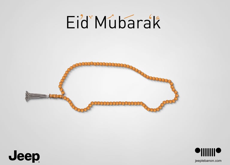 Jeep Eid al-Fitr celebratory social media post with a minimalist desert aesthetic.