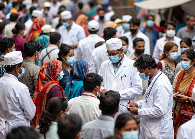 Children and volunteers sharing smiles during a health camp in a rural village.