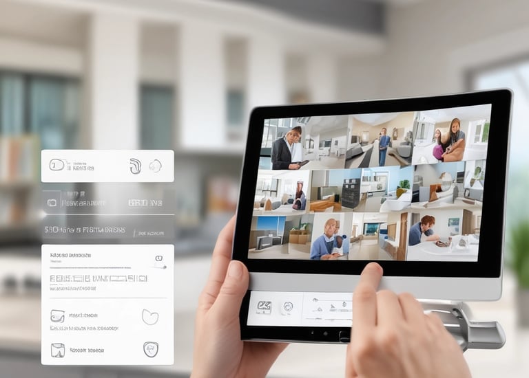 A modern security camera installed on a sleek building exterior at dusk.