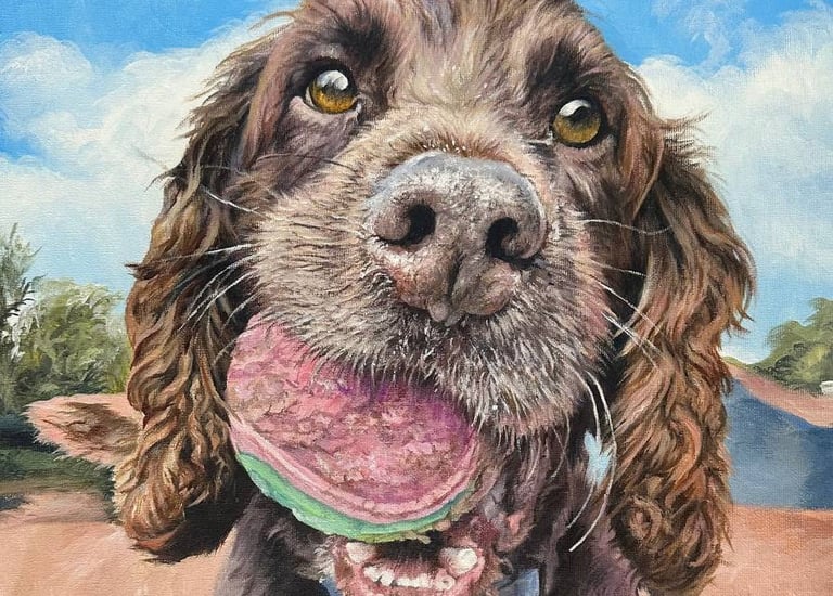Original acrylic painting of a beloved spaniel dog by Jen Manning