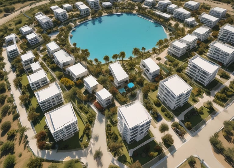 Aerial view of a newly developed residential subdivision with green spaces.