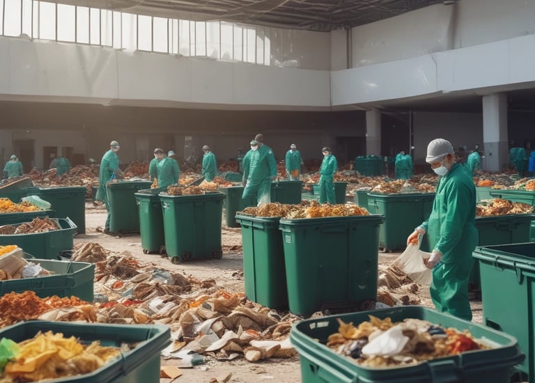 Waste management team sorting household waste with eco-friendly bins
