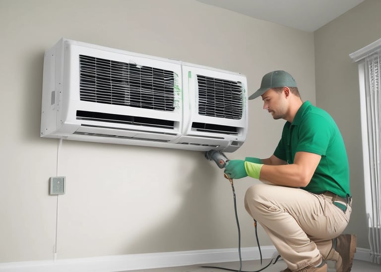 Technician carefully servicing household appliance in a clean, modern kitchen