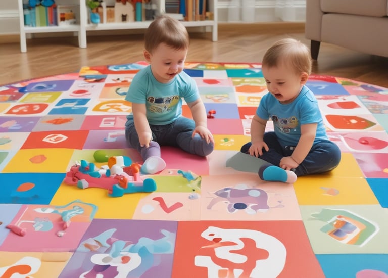 Bright and cheerful preschool classroom with pastel blue walls and playful decorations