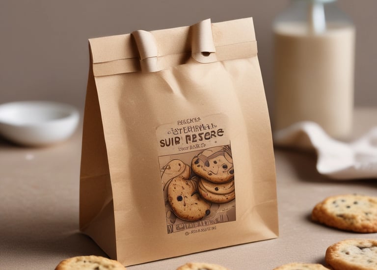 Close-up of a gourmet food package with vibrant colors and textured finish.