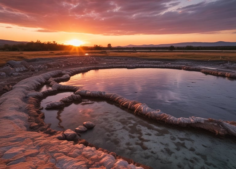 Engineers inspecting turbine foundations amid rocky terrain.