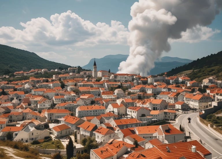 Panoramic view of the wind farm blending with Bosnia’s natural landscape.