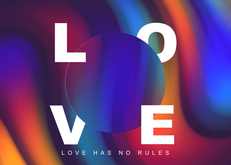 Abstract background featuring the text "Love has no rules" in a creative, colorful design.Abstract b
