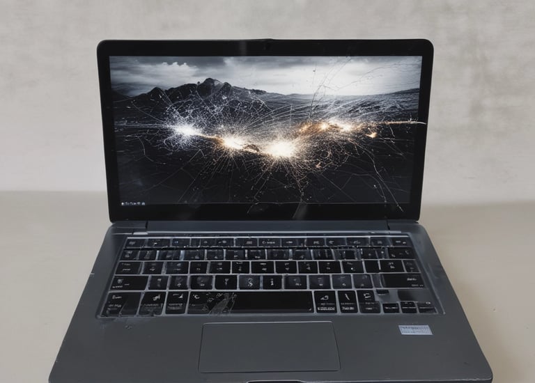 A technician carefully repairing a laptop motherboard in a bright workshop.