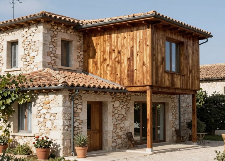 extension bois sur maison en pierres