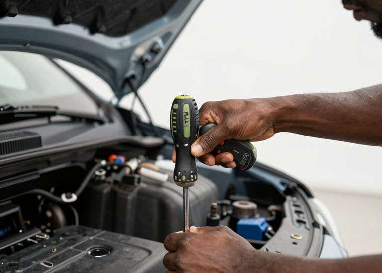 Close-up of hands performing intricate maintenance on a motor control system.