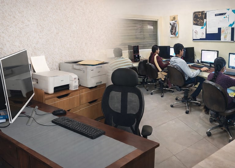 Professional office workspace of Vanguard Infratech with modern infrastructure