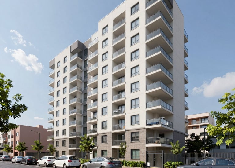 Tall residential tower with multiple floors on Mysore Road, Bangalore